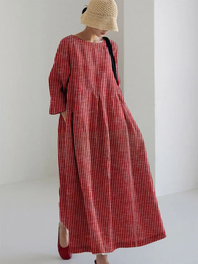 Olivia – Vintage Kleid Mit Streifen Und Lockerer Passform