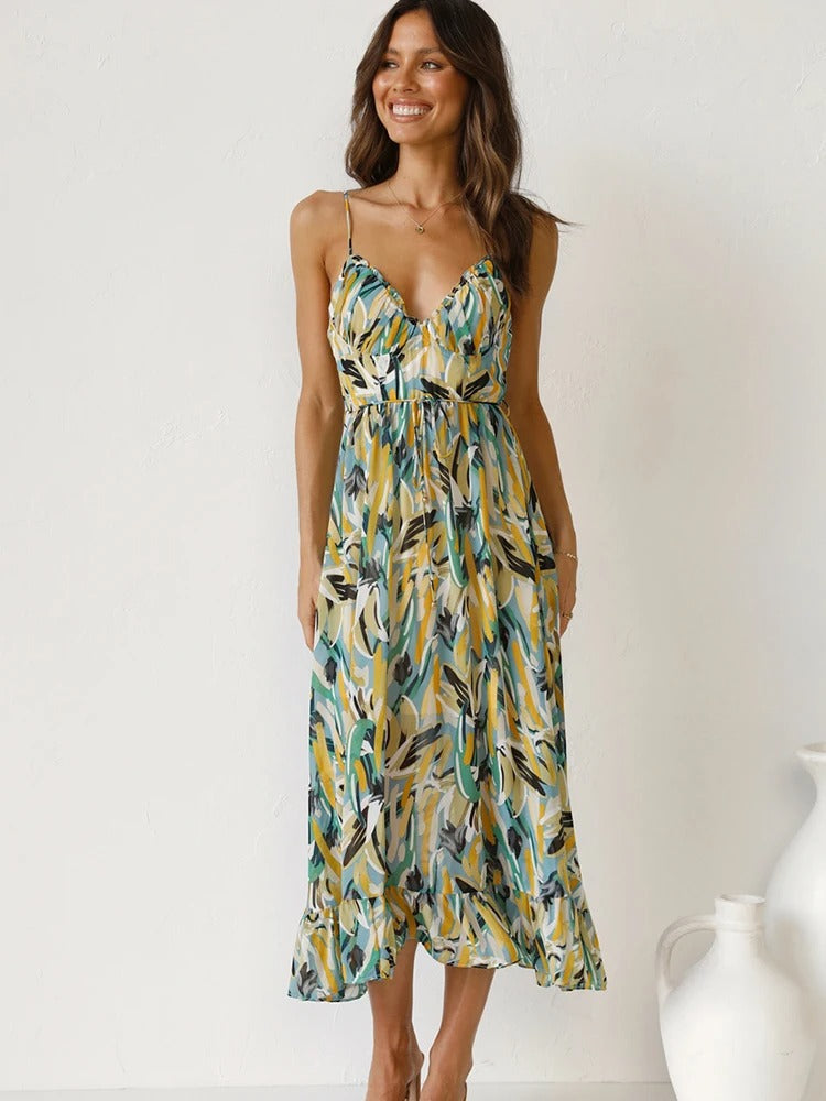 Emmeline – Blumenmuster und Trägern Langes Kleid