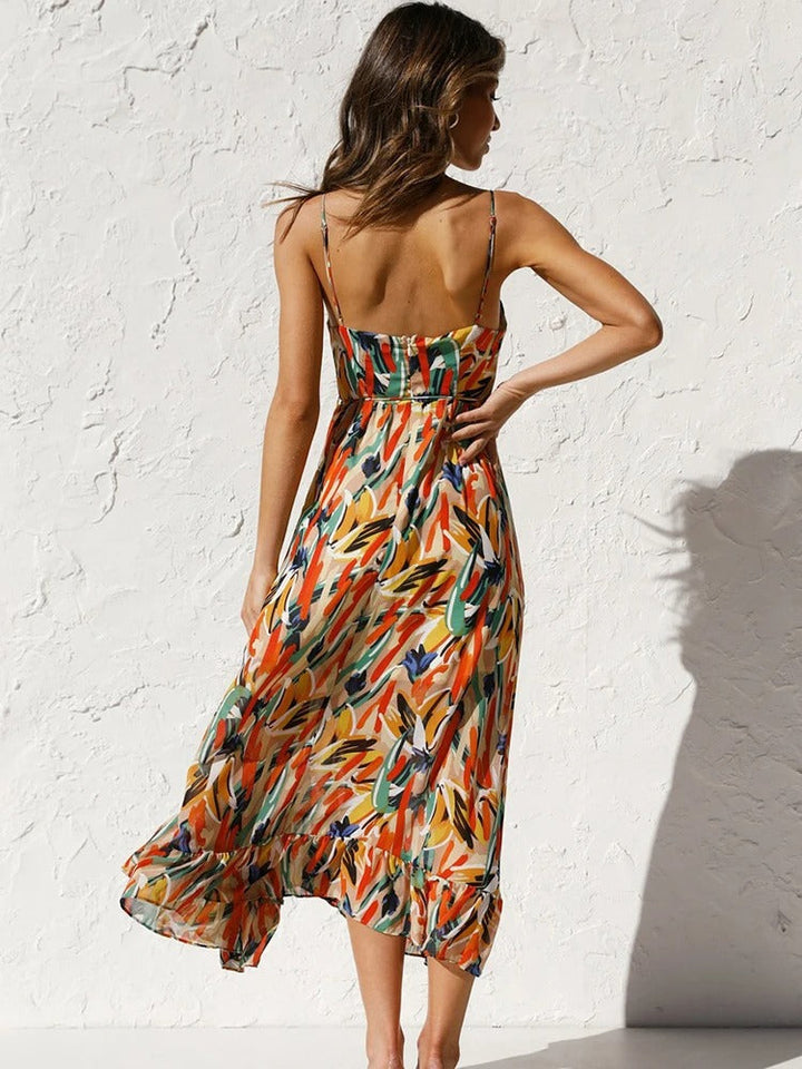 Emmeline – Blumenmuster und Trägern Langes Kleid
