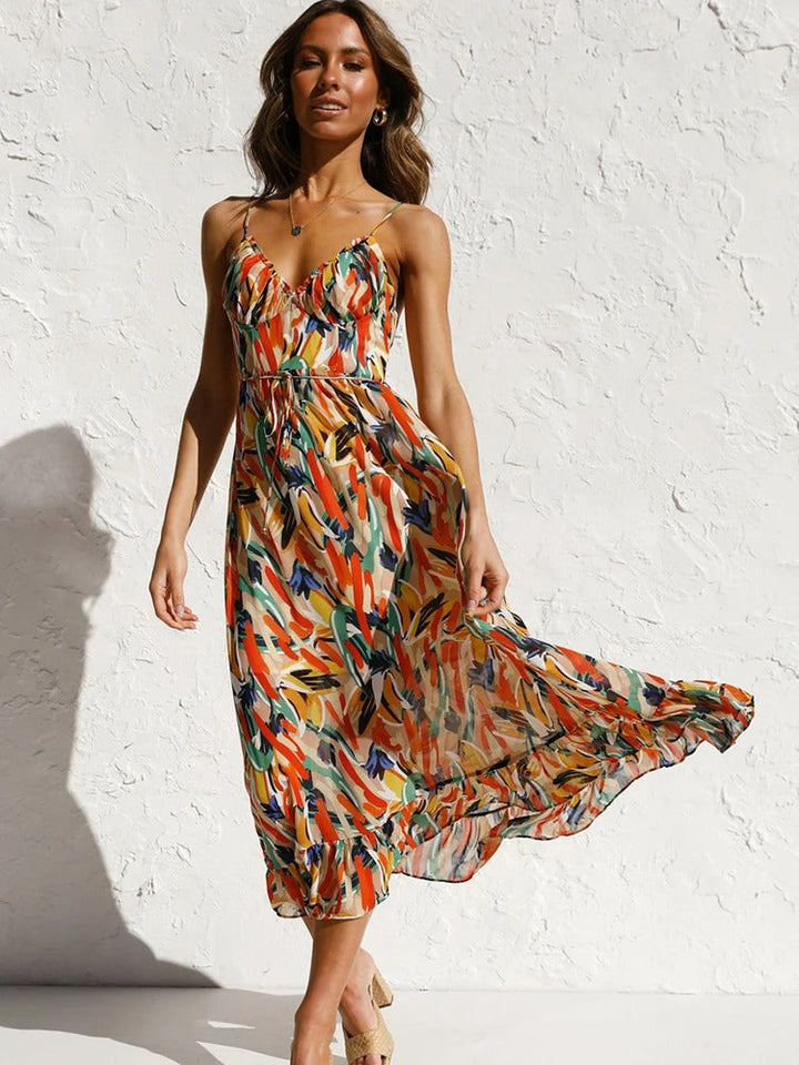 Emmeline – Blumenmuster und Trägern Langes Kleid