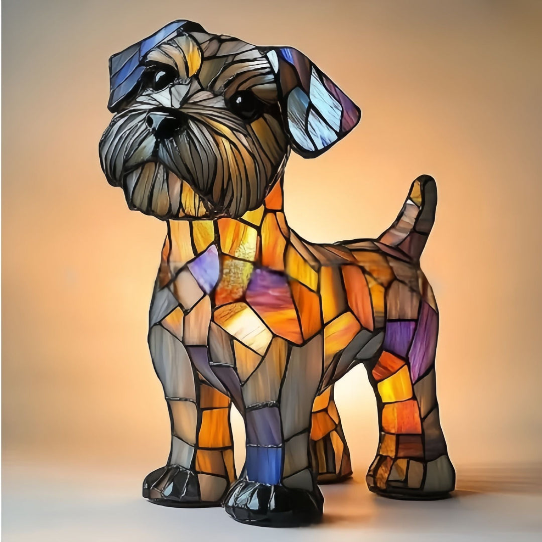 TerraGlow – Magische Terrier Lampe Aus Buntglas