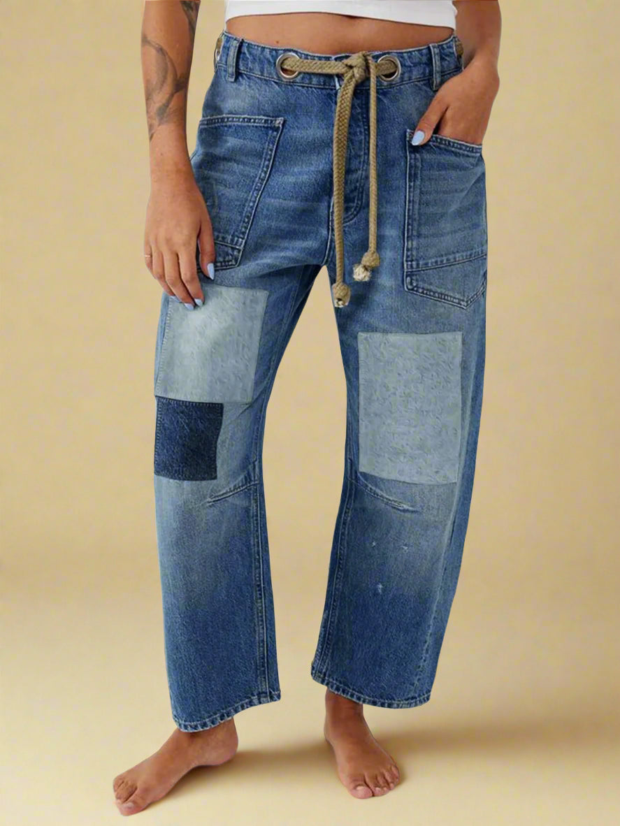 Felixa - Jeans-Patchwork-Hose mit weitem Bein
