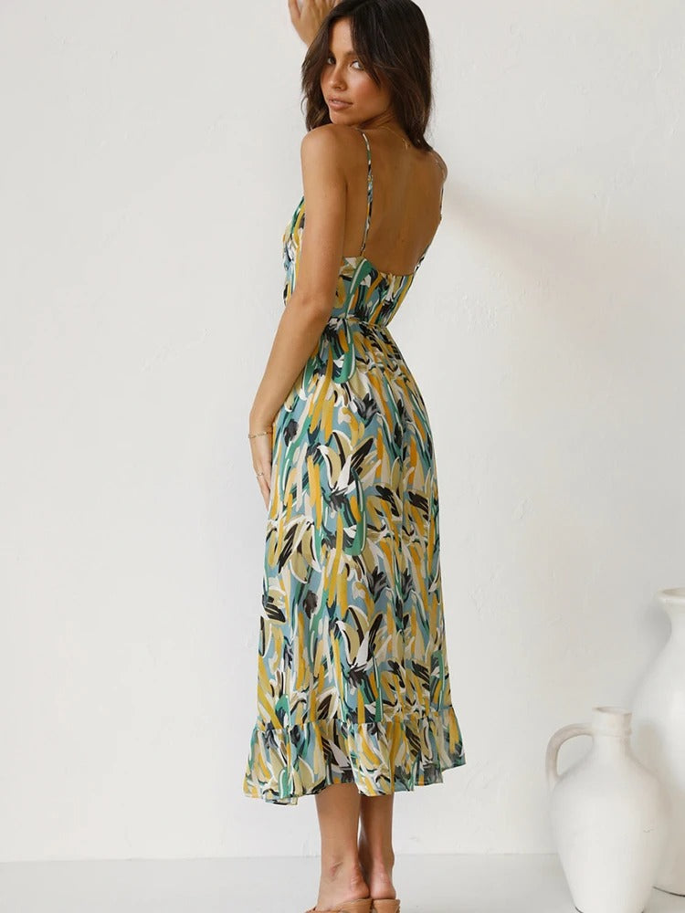 Emmeline – Blumenmuster und Trägern Langes Kleid