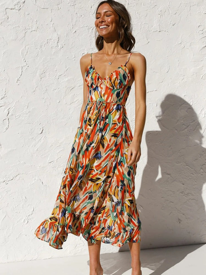 Emmeline – Blumenmuster und Trägern Langes Kleid