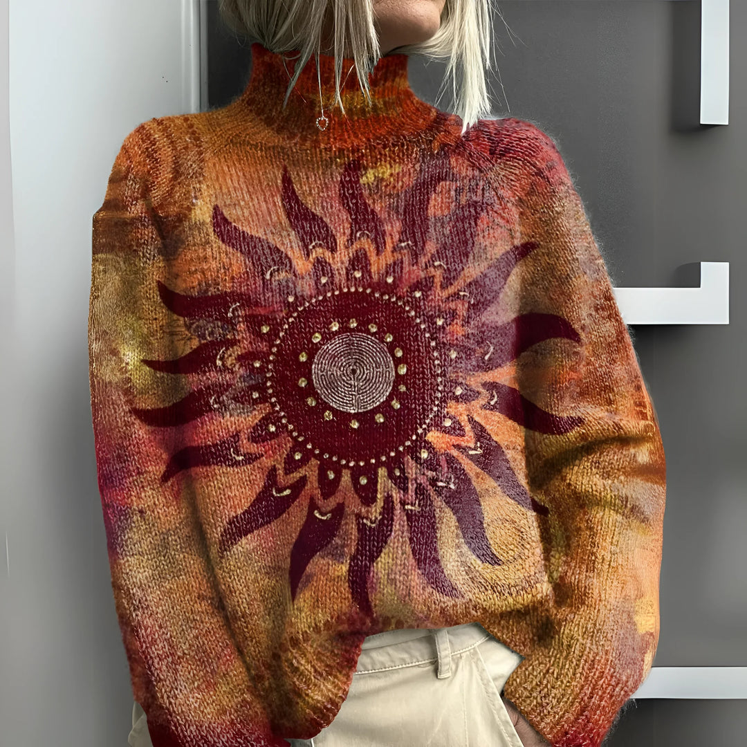 Elene - Warmer Strick-Rollkragenpullover mit Tribal-Sonne