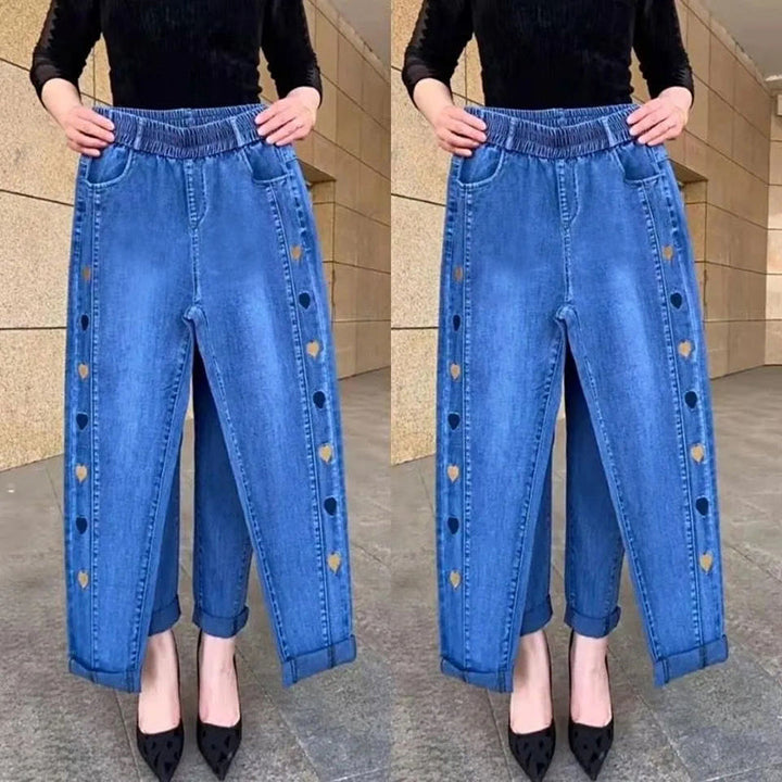 Norberta - Hochelastische Jeans mit Herz Muster