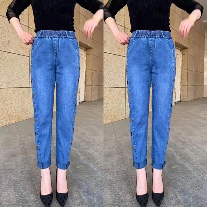 Norberta - Hochelastische Jeans mit Herz Muster