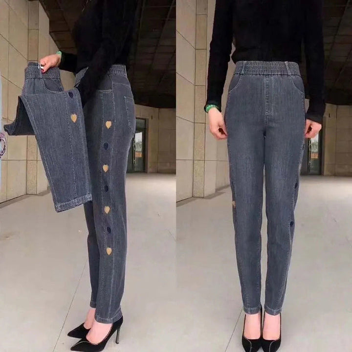 Norberta - Hochelastische Jeans mit Herz Muster