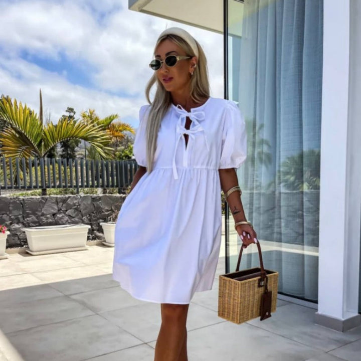 Oana – Stilvolles Kleid Mit Schleife Und Puffärmeln