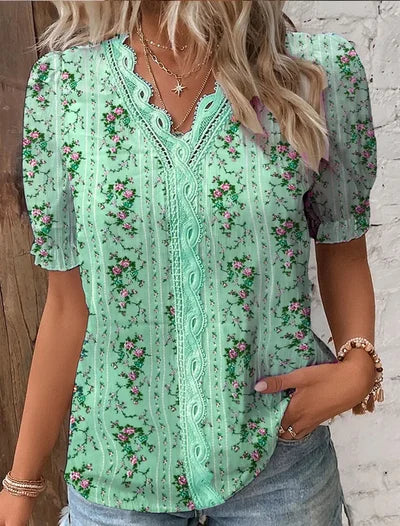 Elegantes Shirt mit V-Ausschnitt und schlichter Spitze
