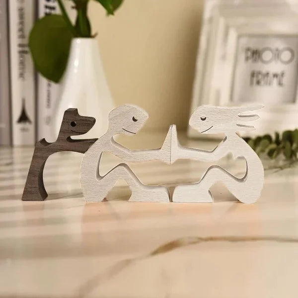 Familie Haustier Schnitzerei Kunstwerk