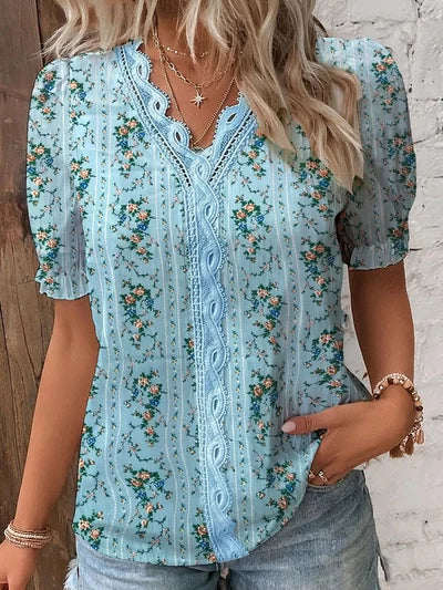 Elegantes Shirt mit V-Ausschnitt und schlichter Spitze