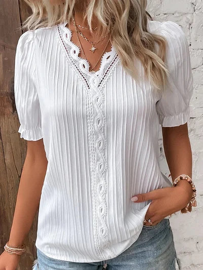 Elegantes Shirt mit V-Ausschnitt und schlichter Spitze