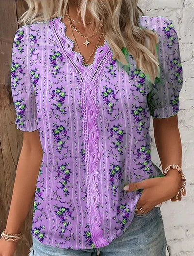 Elegantes Shirt mit V-Ausschnitt und schlichter Spitze