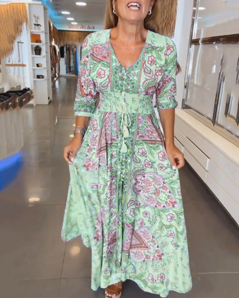 Taylor - Kleid mit 3/4-Ärmeln und V-Ausschnitt