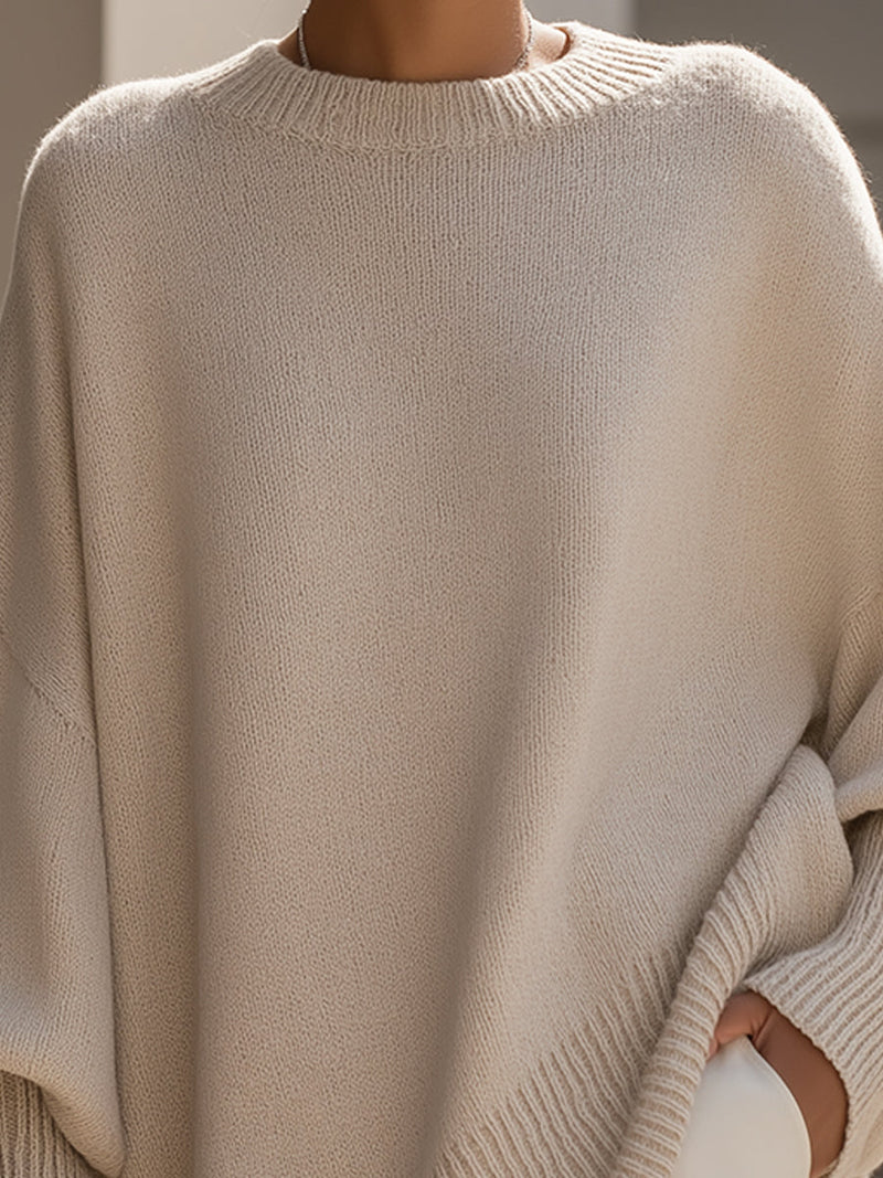 Kimia - Übergroß Gestrickt Rundhalsausschnitt Pullover