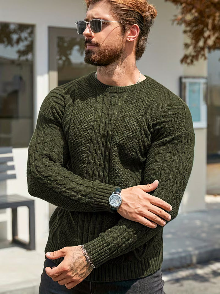 Eiduks – Klassischer Pullover mit Rundhalsausschnitt und Zopfmuster