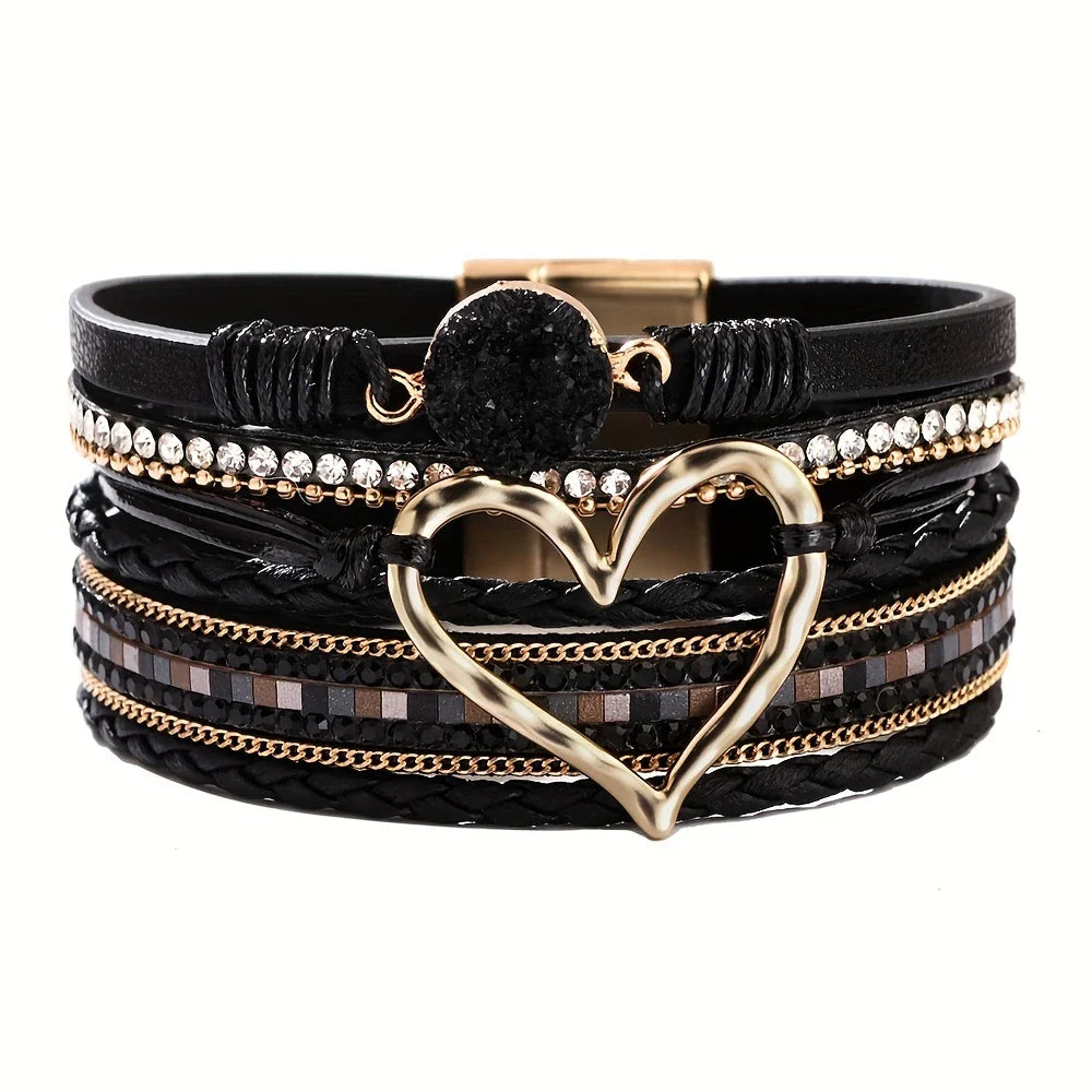 Joely - Mehrlagiges Leder Armband Mit Herz Gestaltung
