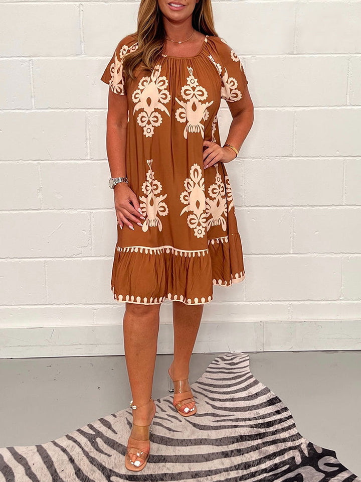 Gulfiya - Vintage Kleid Mit Rundhalsausschnitt
