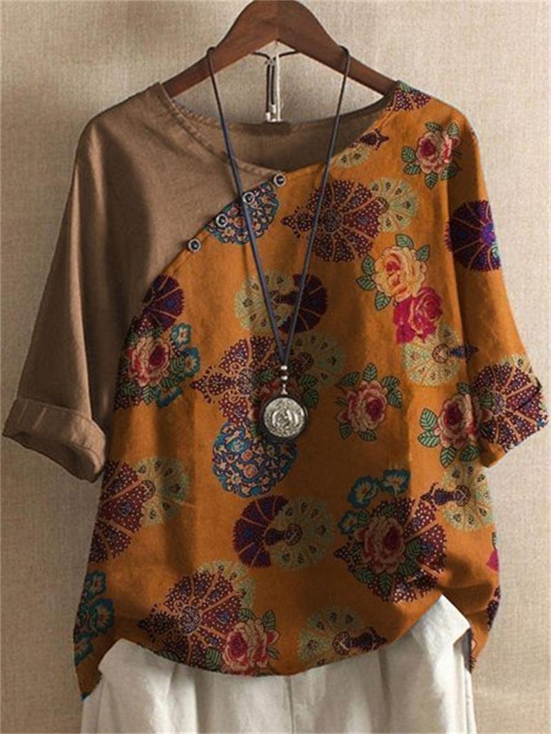 Adoria – Bluse Mit Boho Blumenmuster Und Knöpfen