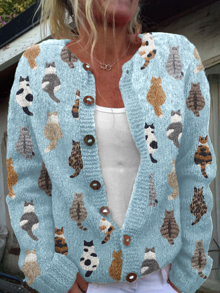 Ljubinka – Strick Jacke Mit Katzen Motiv