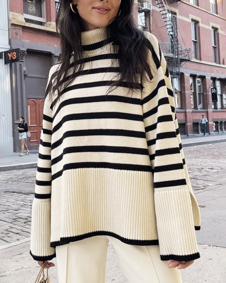 Kynesia - Übergroß Strickpullover Mit Streifenmuster Und Rollkragen