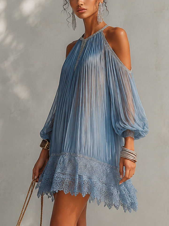 Viyana – Plissiertes Minikleid Mit Cold-Shoulder-Ausschnitt