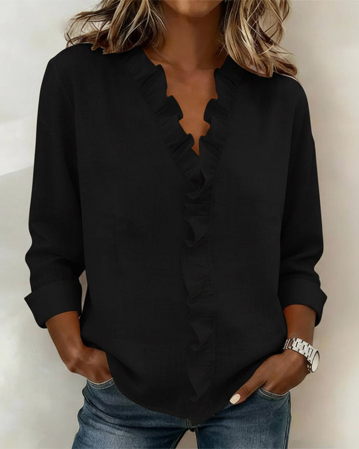 Birute - Stylische Langarm Bluse Mit V-Ausschnitt