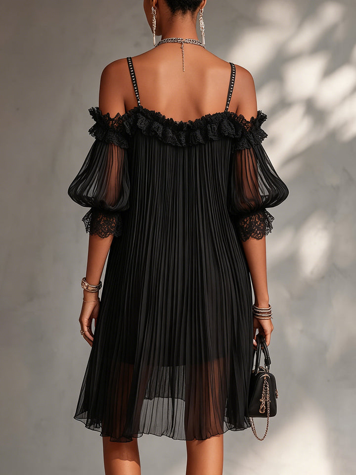 Silija – Chiffon-Minikleid Mit Schulterfreiem Ausschnitt Und Spitzenbesatz