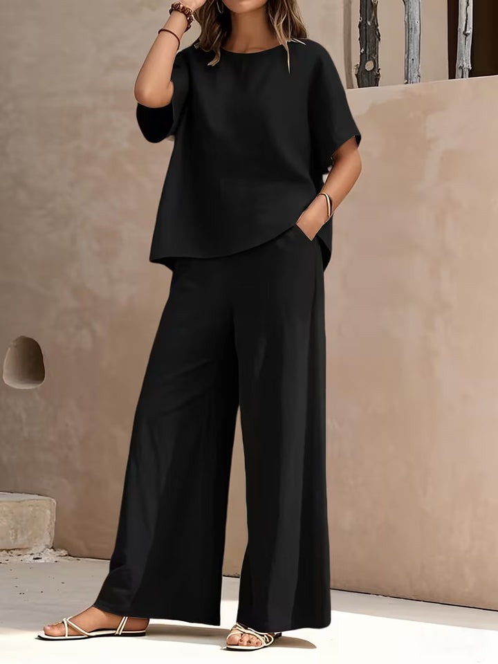 Josy – Set Aus Kurzärmeliger Bluse Und Hose mit Weitem Bein