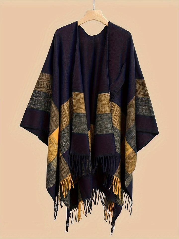 Kyrine - Poncho Schal Mit Fransen Und Geometrischem Muster