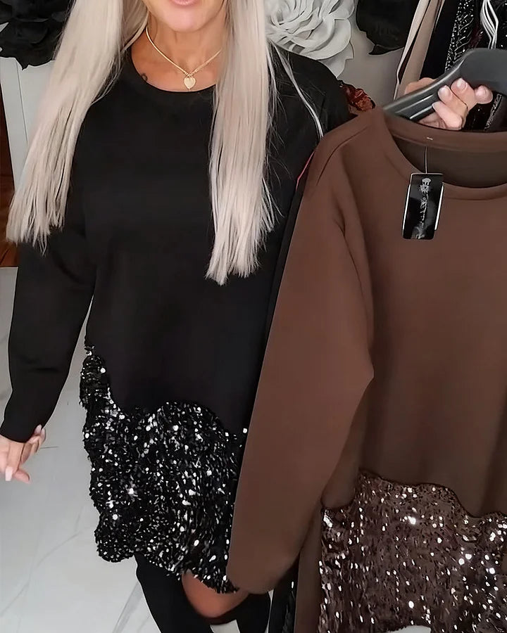 Ksenija – Patchwork Kleid Mit Rundhalsausschnitt Und Pailletten