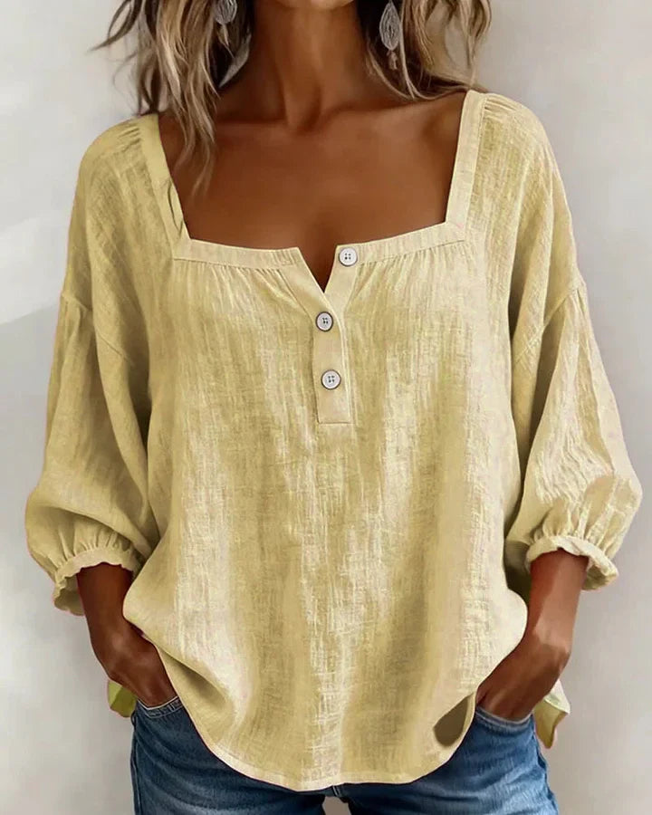 Leontien - Baumwollbluse Mit Quadratischem Ausschnitt Und Langen Ärmeln
