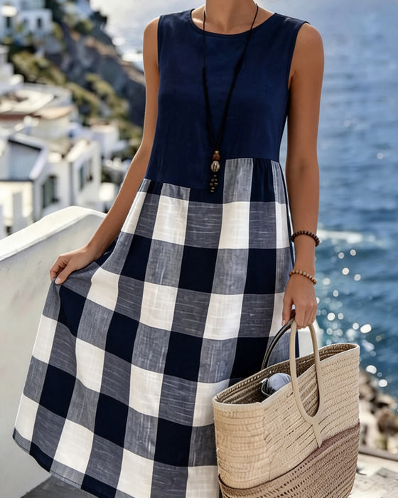 Suzina – Ärmelloses Patchwork-Karo-Kleid