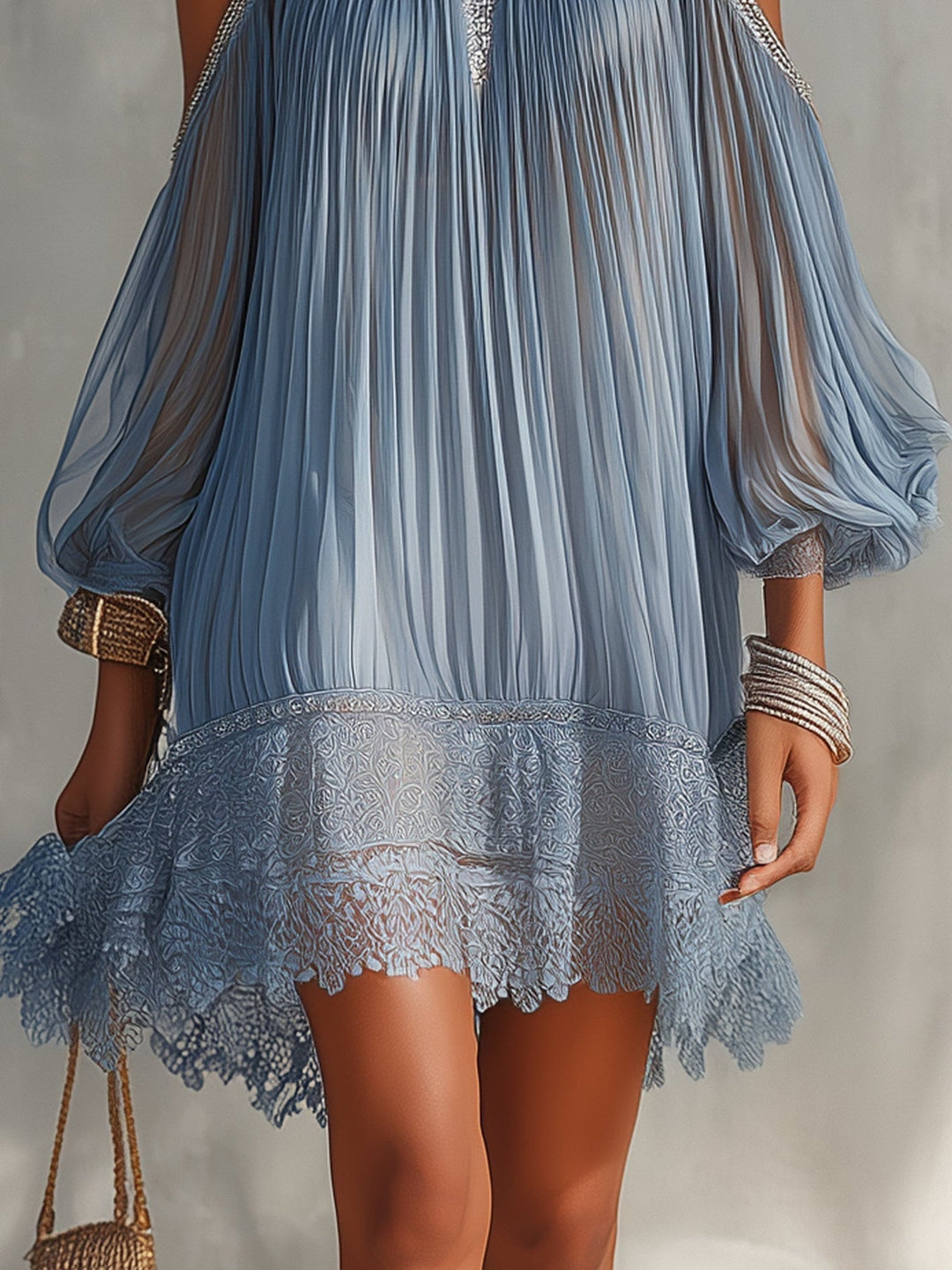Viyana – Plissiertes Minikleid Mit Cold-Shoulder-Ausschnitt