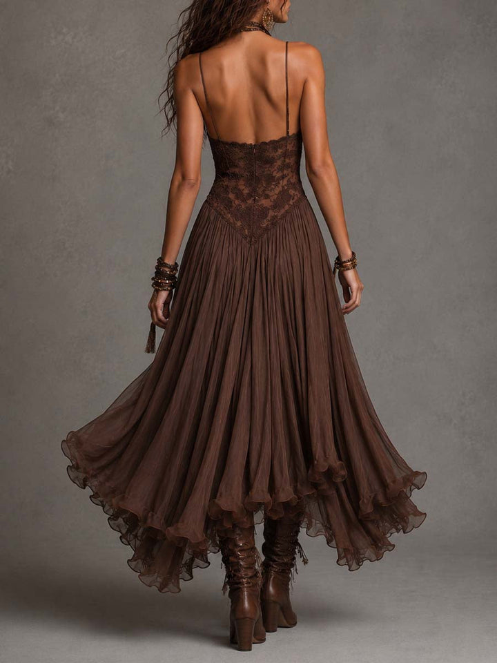 Serisha – Fließendes Maxikleid Mit Spitzenoberteil