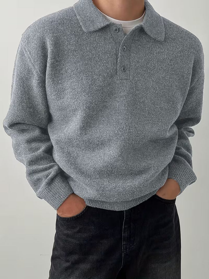 Yusif – Langärmeliger Strickpullover mit Knopfleiste