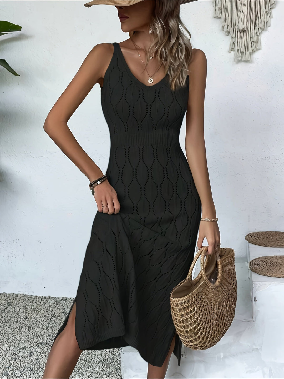 Luciana - Ärmelloses Langes Strickkleid Im Mantelstil
