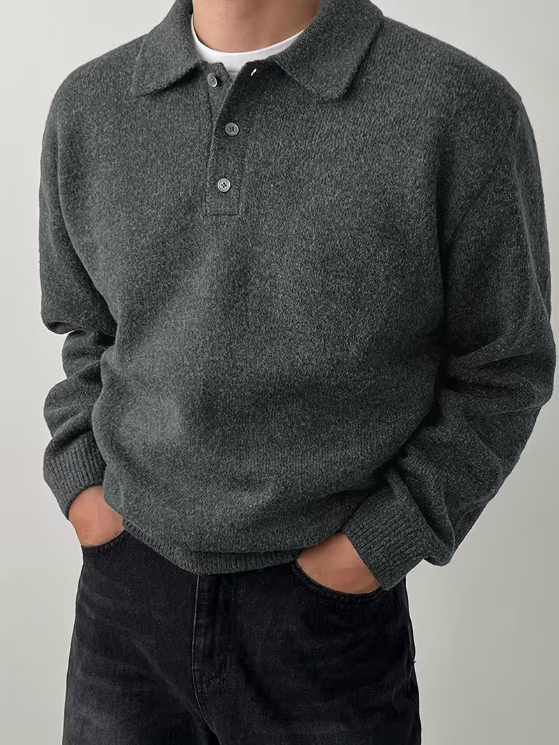 Yusif – Langärmeliger Strickpullover mit Knopfleiste