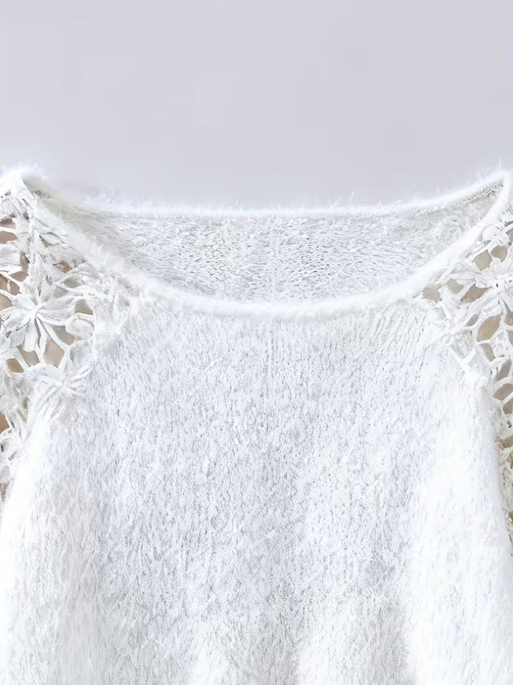 Dobrina – Ausgehöhlter Spitzen Pullover Mit Schulterfreiem Ausschnitt