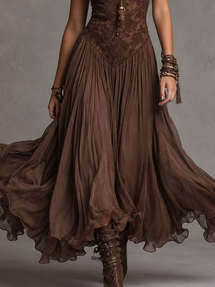 Serisha – Fließendes Maxikleid Mit Spitzenoberteil
