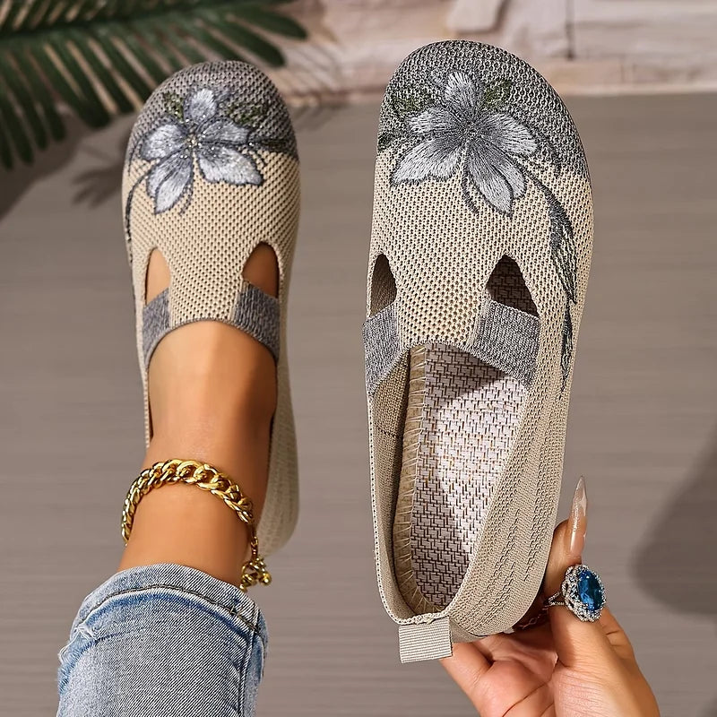 Martine – Atmungsaktive Strick Schuhe Mit Blumenstickerei