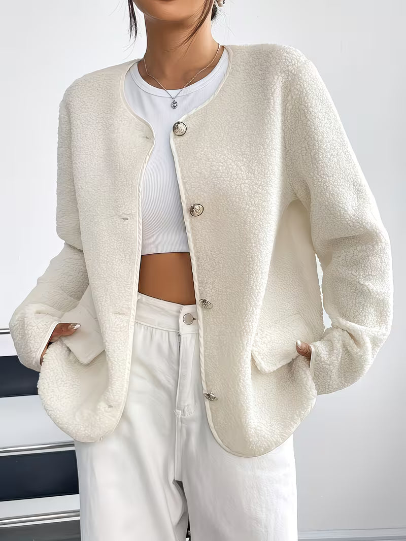 Viktorija - Elegante Jacke Mit Rundhalsausschnitt Und Knopfleiste