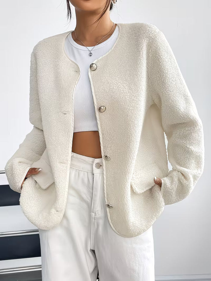 Viktorija - Elegante Jacke Mit Rundhalsausschnitt Und Knopfleiste