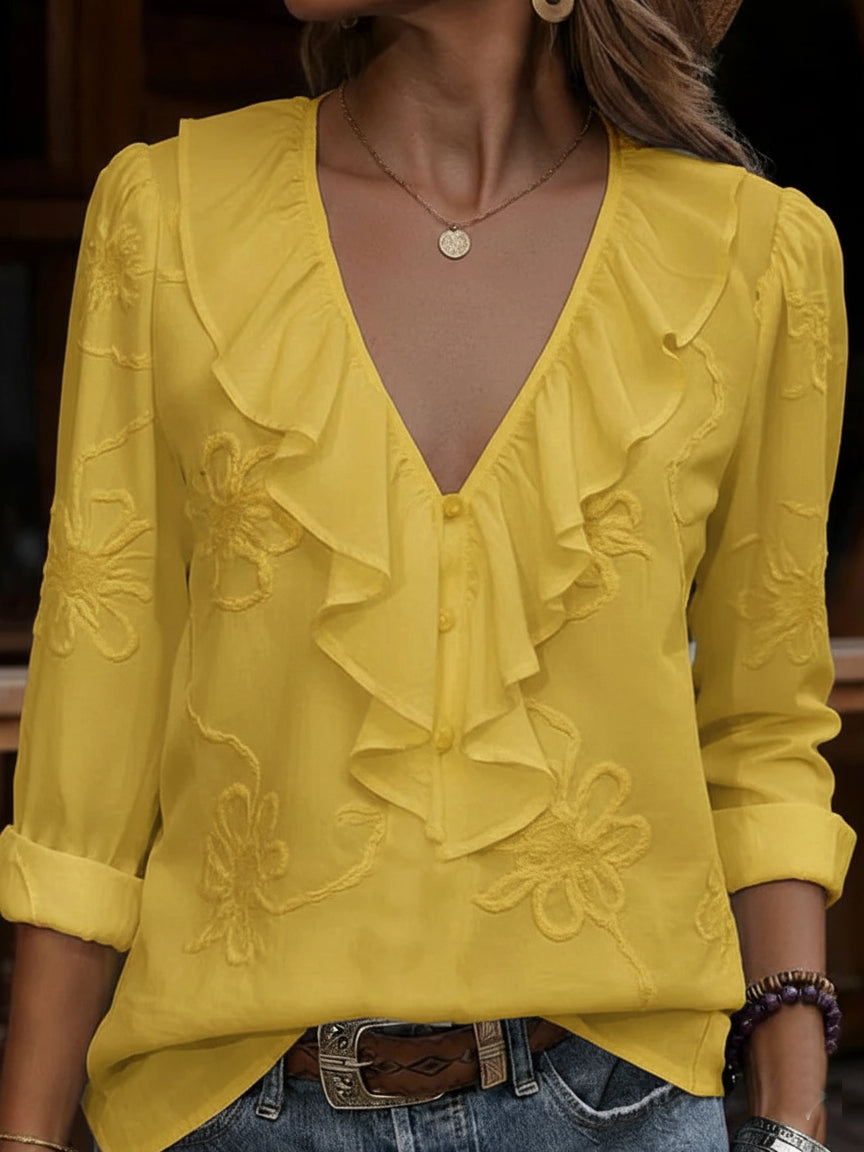 Celestine - Vintage Hemd Mit Blumenmuster Und V-Ausschnitt