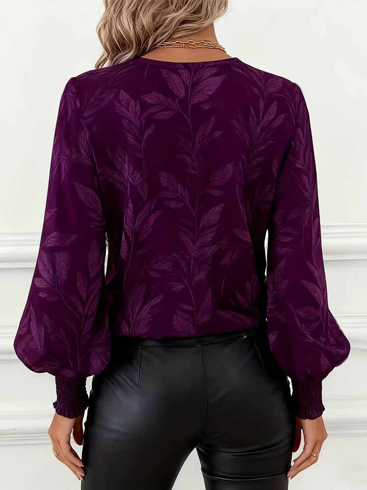 Ruchama - Elegante Langarm Bluse Mit Blattmuster