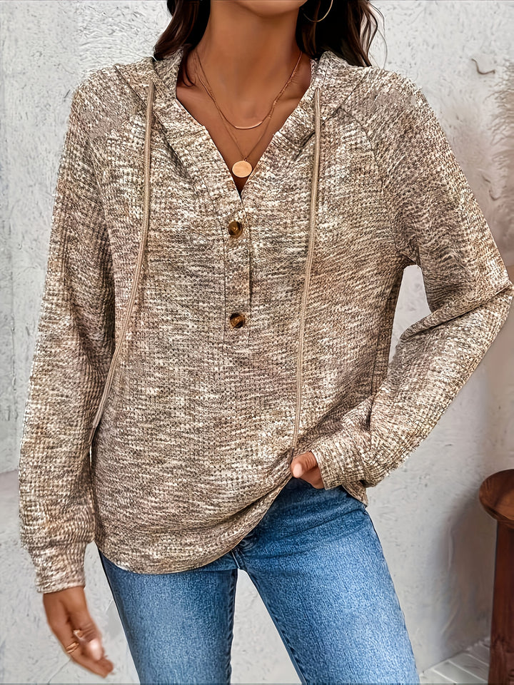 Graca - Long Sleeve Hoodie Sweater With Button