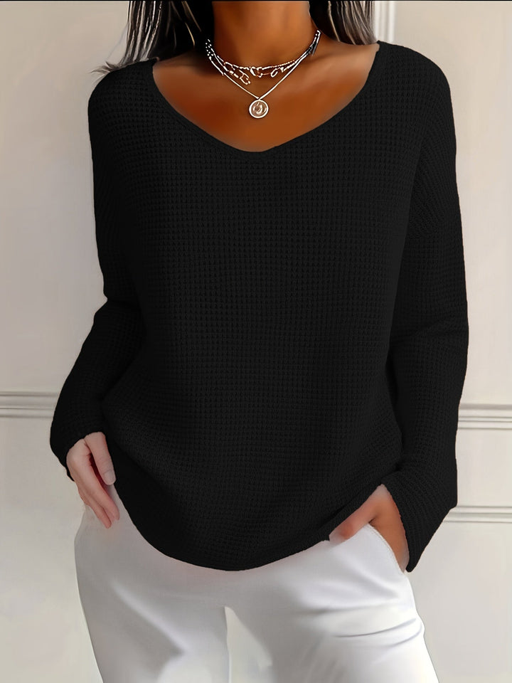 Bernice - Langärmliges Shirt Mit V-Ausschnitt Und Waffelmuster