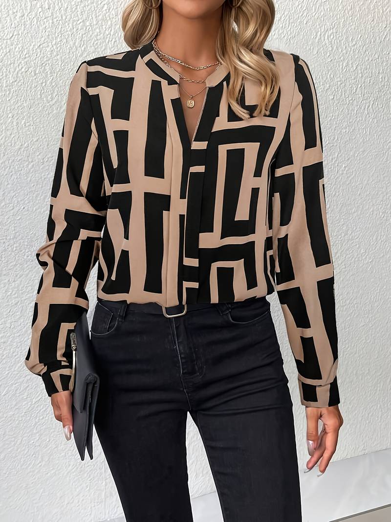 Tzipora - Elegante Langarm Bluse Mit Geometrischem Drucken