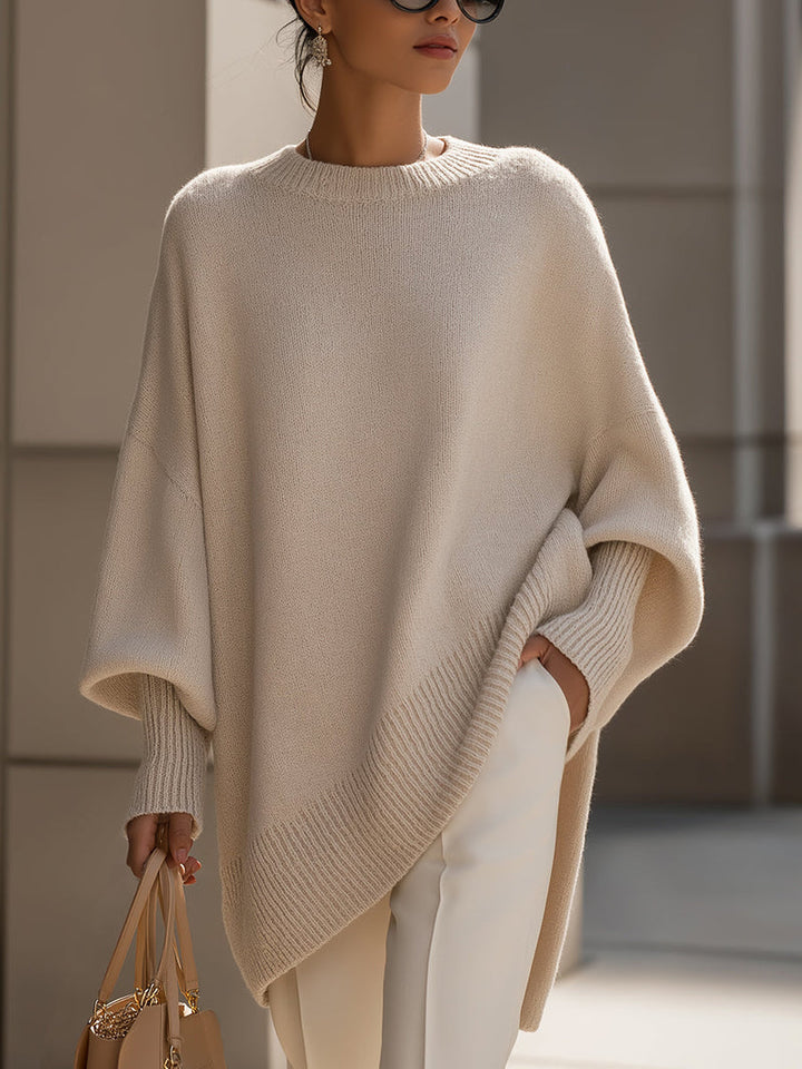 Kimia - Übergroß Gestrickt Rundhalsausschnitt Pullover
